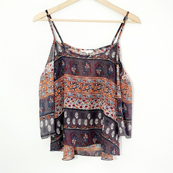 Sheer Off-Shoulder Boho Floral Print Flowy Blouse - Picture 2 of 7